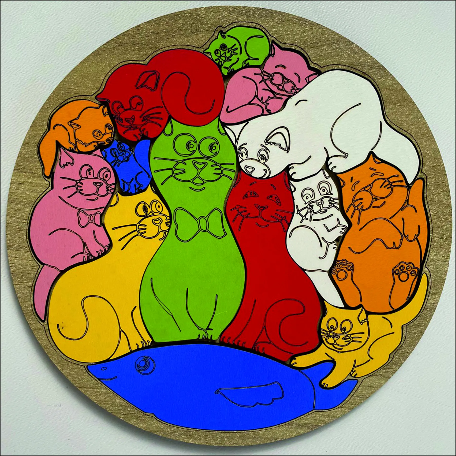 Sevimli Kediler Renkli Ahşap Puzzle ve Tablo